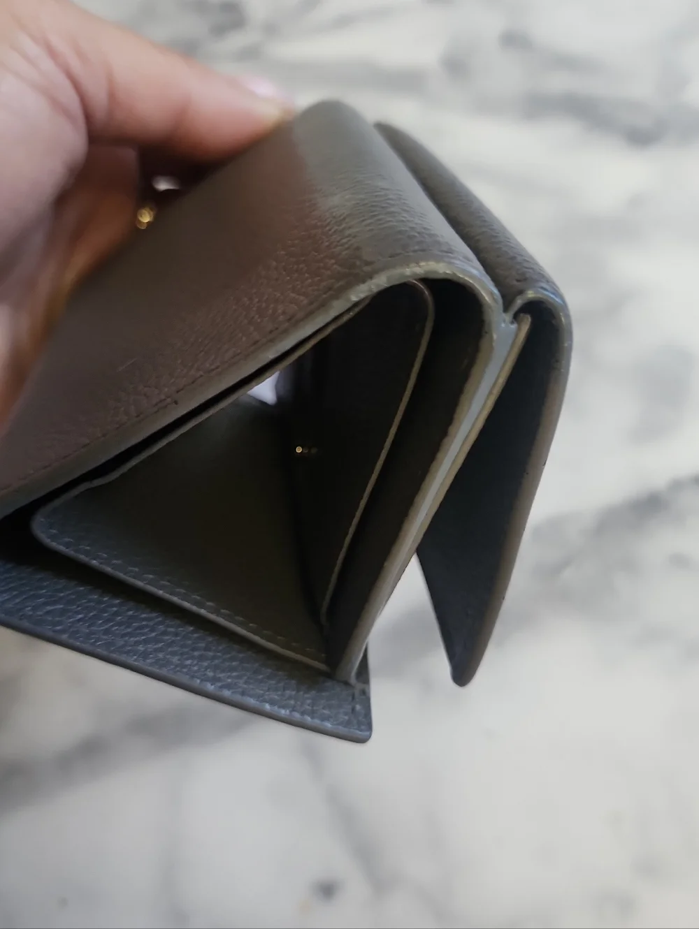 Authentic Gray Leather YSL compact Trifold Wallet - Picture 4 of 9